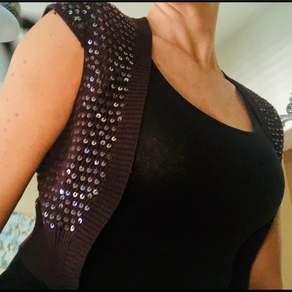 BCBG Rainbow Sequin over Chocolate Brown Bolero - Picture 4 of 6